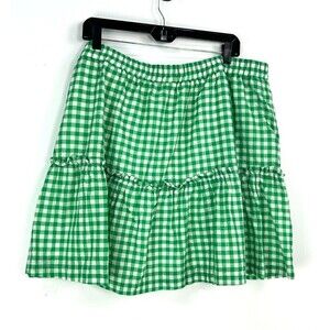 Draper James RSVP Sz XXL Green White Gingham Checker Tiered A Line Mini Skirt T2